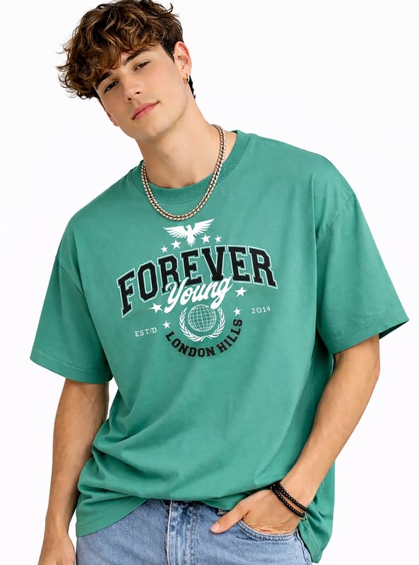 Image of London Hills Printed Cotton Blend Half Sleeve Oversized Men Round Neck Tshirts | T Shirt for Man | Tshirt | Shirts Men | Tshirt for Man | T-Shirt | Mult-Colored