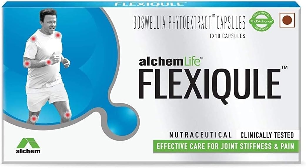 FlexiQule Joint Pain & Stiffness Solution| Natural & Clinically Tested | Effective for Osteo-arthritis related, Knee, Low back, Wrist, Neck & Shoulder Pain (10 Capsules, Pack of 1)