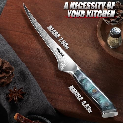 Image of Huusk 7 inch Fillet Knife for Fish, Boning Knife for Meat, Gift for Chef | Flexible Fish Filleting Knife for Salmon, Ultra Sharp Deboning Knife for Meat Cutting Processing, Stainless Full Tang Blade