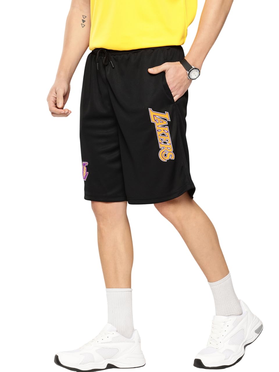 shop the arena Los Angeles Lakers Basketball Shorts(Black)-picture-10