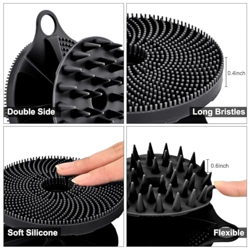 Image of 2 in 1 Body Scrubber And Scalp Massager for Hair +Soft Silicone Back Scrubber Long Handle Bath Brush + Face Scrubber Brush, Combination Combo, Super-Exfoliating & Lathering Body Scrubber, Shower Brush for Men and Women (5 IN 1 BATH BRUSH)