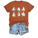 Funny Halloween Shirts for Women Cute Ghost Pumpkin Halloween T Shirts Brown XL
