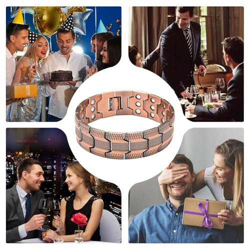 Patifirst Pulsera Magnética Para Hombre,Pulseras De Cobre Magnéticas Para Hombre - Accesorio De Para Soporte Energético En Deporte Oficina Negocios Y Regalo Cumpleaños - imagen 7
