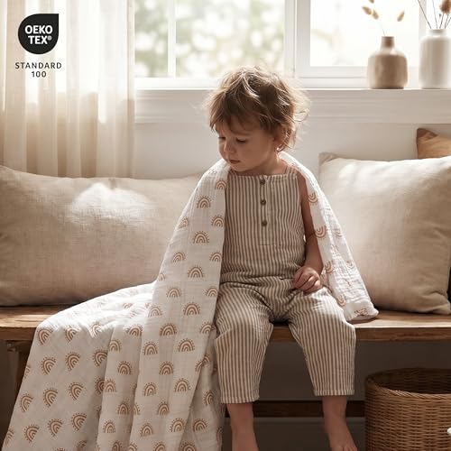 Image of Muslin Swaddle Blankets for Newborn, 3 Pack Breathable Soft Receiving Blanket, Large 38 x 40 inches Swaddle Wrap Burping Clothes Diapers, Essentials Infant Shower Items, Toddler Gift (Rainbow & Grid)