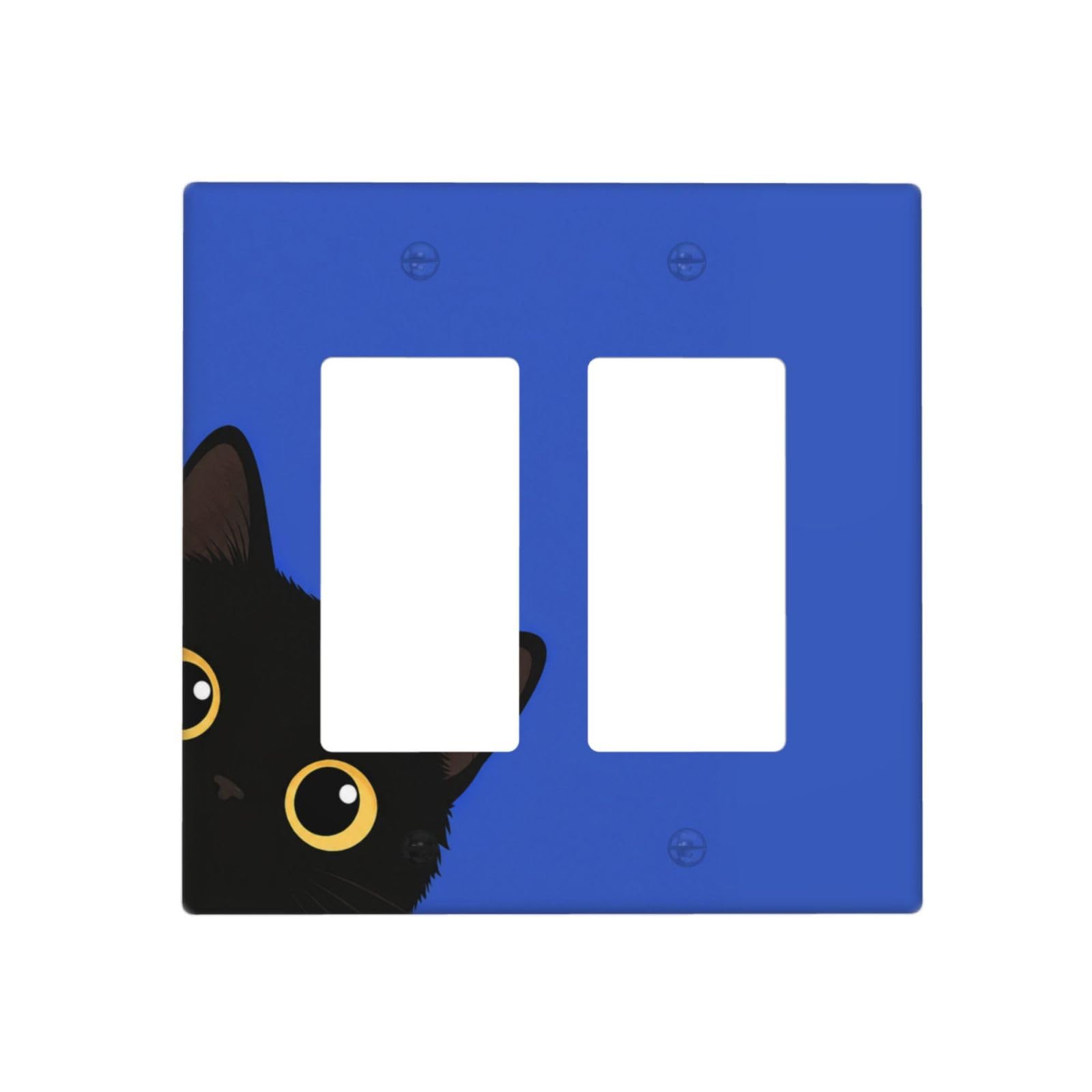 DWBGUO Decorative Outlet Covers Minimalist Solid Blue Peeking Black Cat 2 Gang Wall Plate Double Rocker Light Switch Cover Double Switch Plate Cover for Bedroom Bathroom Decor