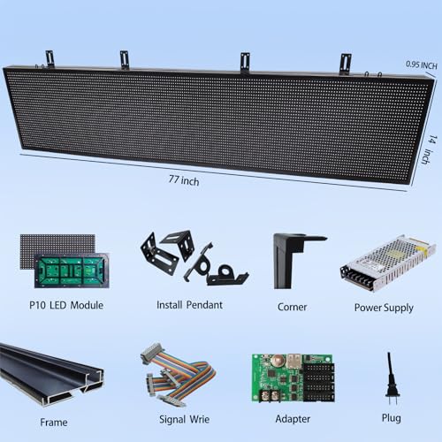 Image of P10 LED Signs Programmable Outdoor 77 inchx14 inch, IP65 Waterproof Scrolling LED Sign, Vibrant Colors Digital Led Signage Displays, Wifi + USB Control Open Signs for Business