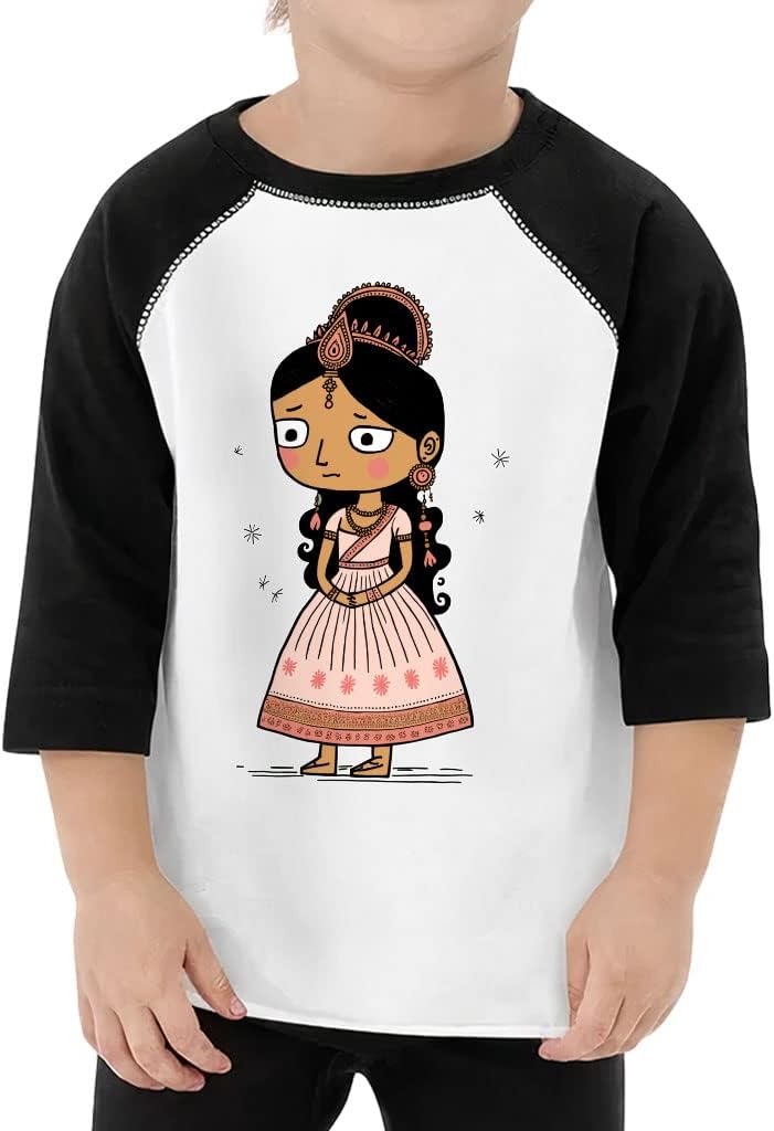 Cartoon Princess Toddler Baseball T-Shirt - Princess 3/4 Sleeve T-Shirt - Art Print Kids' Baseball Tee