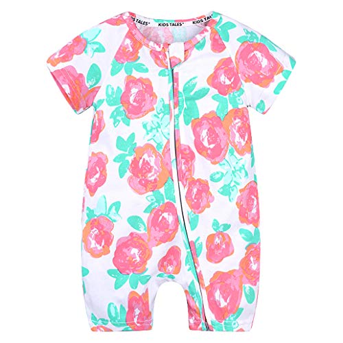 Kids Tales Baby Girls Short Sleeve Cotton Pajamas Infant Graphic Zipper Romper