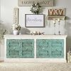 Distresssed Blue Antique Doors Repurposed Solid Wood 85 Extra Large Credenza Farmhouse Style Long Sideboard White Washed Rustic Buffet
