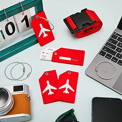 8 Pack Luggage Straps Suitcase Tags Set, Travel Adjustable Suitcase Belt Silicone Luggage Tags With Name Id Card Man Women Travel Accessories (Red) #TOP6