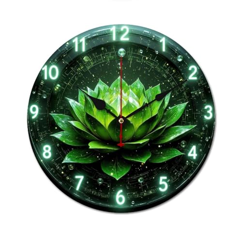 緑の蓮の花が輝く時計盤 掛け時計 北欧 壁掛 木製 10in/12in 軽量 部屋飾り 人気 ギフト静音 非電波 読みやすい リビングルーム 寝室 オフィス 25*25cm