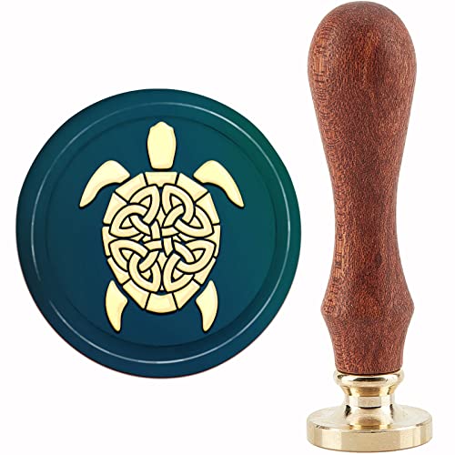 CRASPIRE Sello de Cera de Tortuga Sello de Cera de Sellado de Nudo 30 mm / 1.18 Pulgadas Sello de Sellado de Cabeza de Latón Extraíble con Mango de Madera para Invitaciones de Navidad Tarjetas