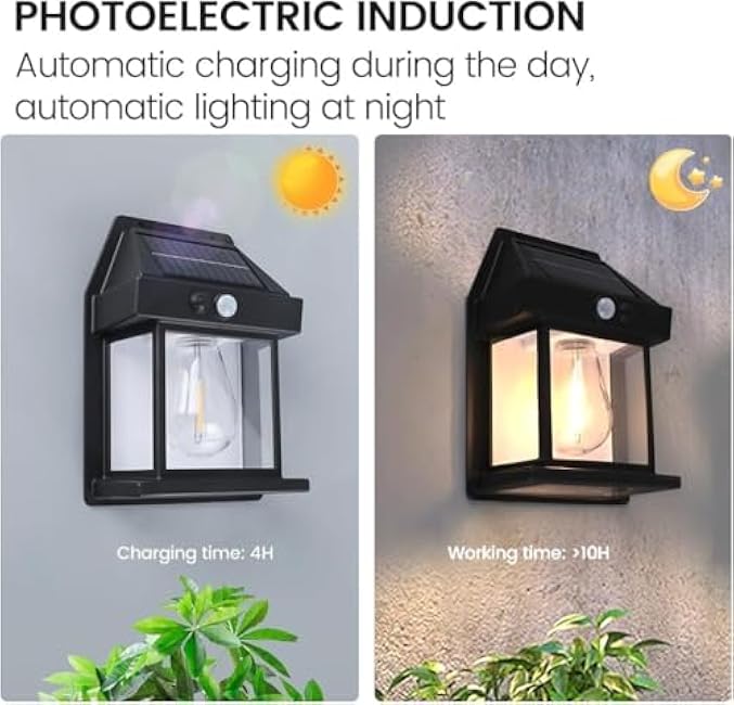 2pcs Solar Fence Lights, Motion Sensor Outdoor Light, 3 Lighting Modes Dusk to Dawn Porch Lamp IP65 Waterproof, Outdoor Solar Wall 600LM, 1200mah Suitable for Patios, Porches, Garage (Black)