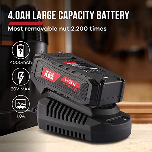 Enhulk Cordless Impact Wrench 1/2, 1/2 Impact Gun Brushless W/Max Torque 300 Ft-Lbs (400N.m), 20V Electric Impact Wrench With 4.0Ah Battery&Charger, Reverse Brake Stop, Variable Speed, For Car Repairs #TOP4