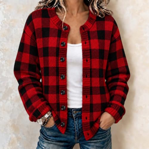 Plaid Jacket Women Trendy Button Down Cardigan Sweaters Long Sleeve Shirts - image 3