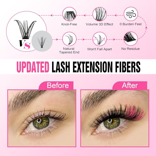Image of Pawotence Lash Extension Kit DIY Individual Lash Clusters Eyelash Extension Kit 9-16mm Lash Clusters Colored with Lash Bond and Seal, Lash Tweezers for Self Application (40D, 9-16mm, Color Kit)
