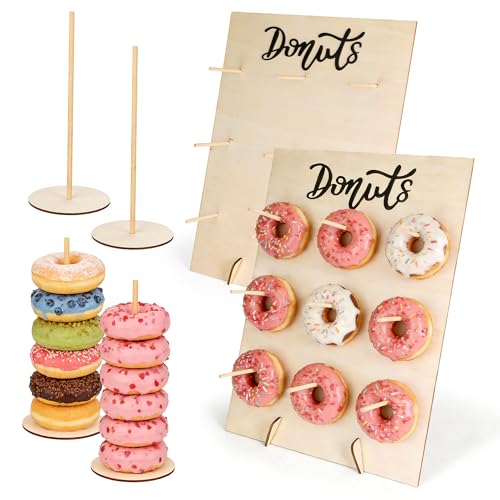 Axincardarm Set of 6 Wooden Doughnut Holder Board Wood Donut Bar Wooden Doughnut Wall Stand Display for Weddings Birthdays Party Anniversaries (40 x 30 x 0.3 cm/30 x 12.5 cm)