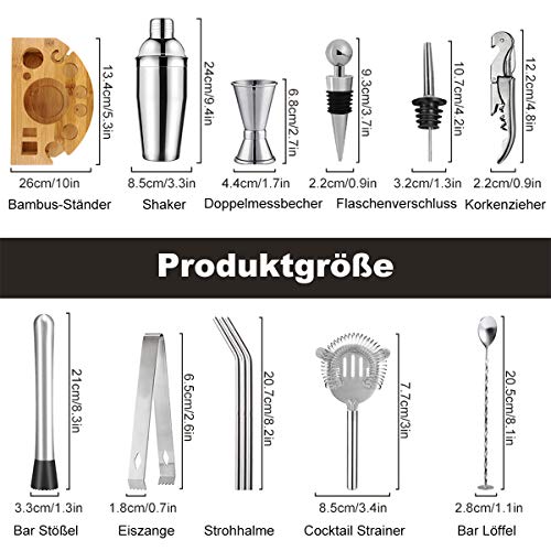 Surmounty Cocktail Set 15 Teiliges Bar Set, Drink Shaker Set Edelstahl Bar Zubehör, Barkeeper-Kit inkl. 750ml Cobbler… - Image 3