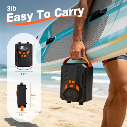 Electric Paddle Board Pump,Rechargeable 20PSI High Pressure SUP Air Pump with Storage Bag and Led,Intelligent Dual Stage Inflation & Deflation,Suitable for Stand Up Paddle Boards,Boats,Kayaks - image 2