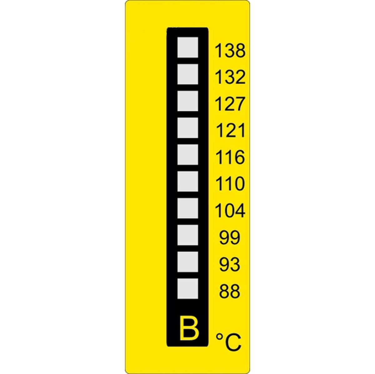 Lot de 10 bandelettes de mesure de température de +88 °C à +138 °C, verticales, 10 champs, irréversibles