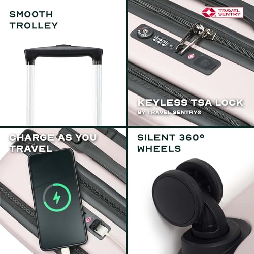 Image of Assembly Cabin Suitcase Small with Double Spinner Wheels & 3 Packing Cubes, Lightweight Polycarbonate Hard Shell Carry On Luggage for Business Travel & Getaway, Ivory, 20-Inch