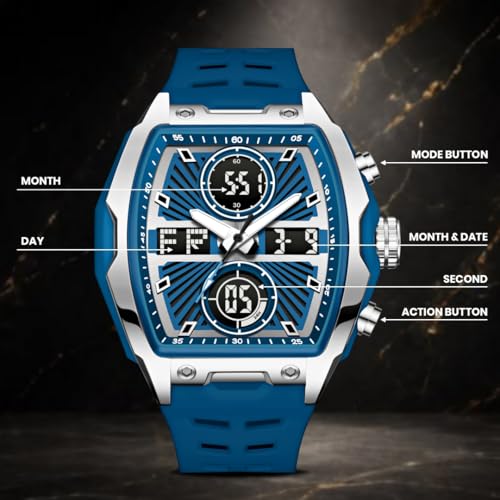 Image of V2A Impact-KUBIX 5410 Analog-Digital Watch for Men | Trendy Tonneau Shape | Bold Fashion Performance Watch with 3 Time Zones, Countdown, 50M Water Resistance, Alarm & Stopwatch