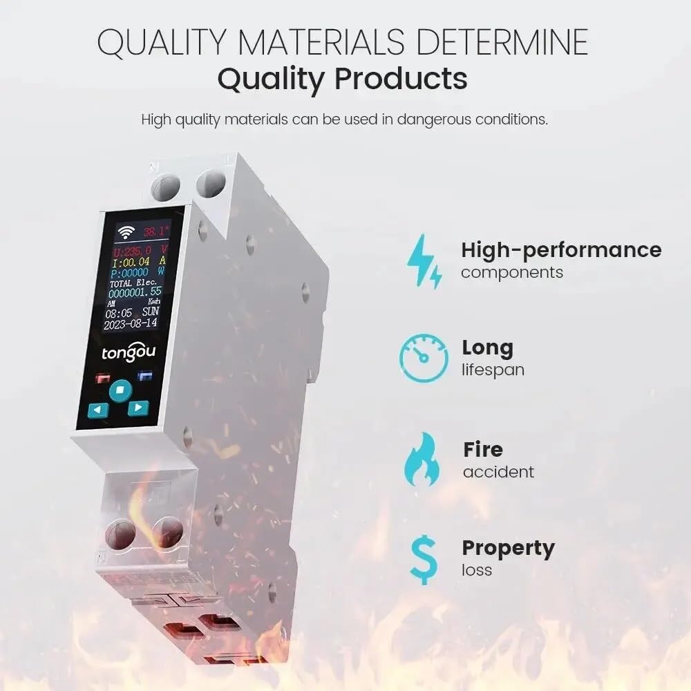 Disyuntor,Interruptor AutomáTico MagnetotéRmico Interruptor Inteligente Tuya WIFI 1P 50A, Disyuntor, LED, Medidor De Energía, KWh, Temporizador Y Relé