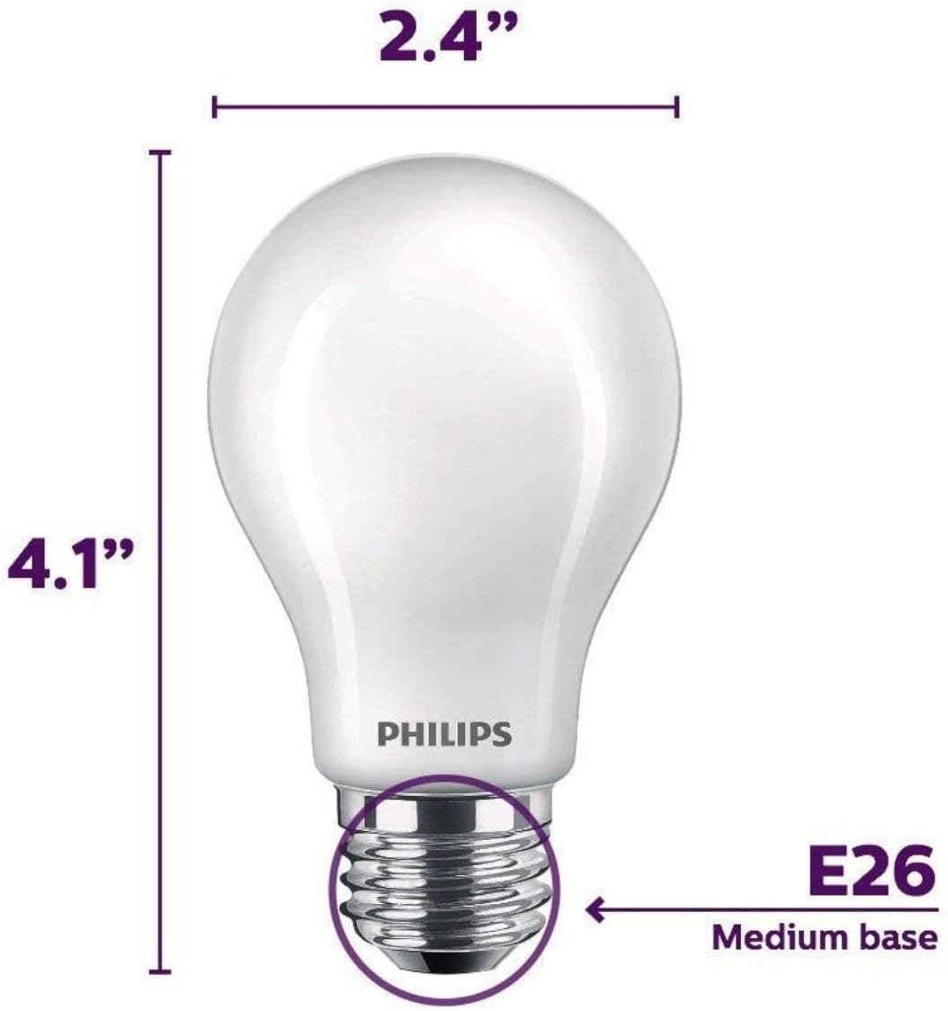 Philips LED A19 Light Bulb, Non-Dimmable, 800 Lumen, Soft White Light (2700K), 10W=60W, E26 Base, Pack of 24