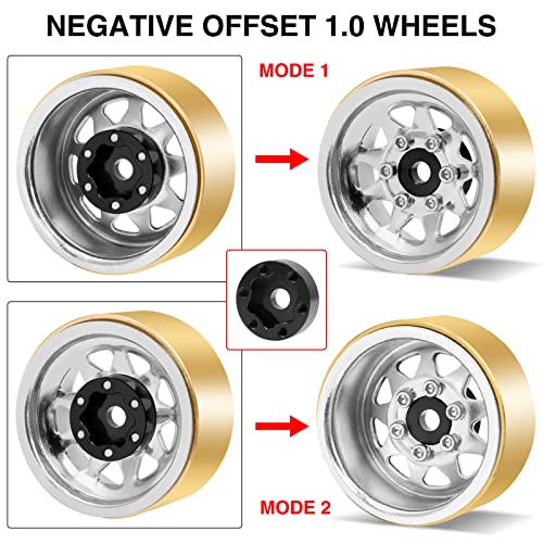 Image of OGRC 1.0 RC Wheel Rims with Brass Rings Deep Dish Wheel Rims 1.0 Beadlock Wheels for 1 /18 TRX4M 1 /24 SCX24 C10 JLU Deadbolt Gladiator Bronco Crawler Car (Silver)