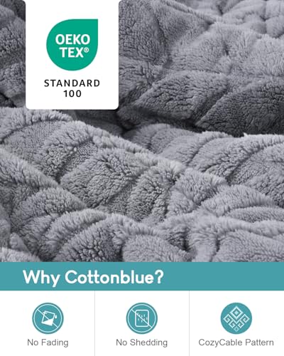 Cottonblue Jacquard Sherpa Weighted Blanket 15lbs for Twin/Full Bed - Ultra Soft, Cozy Comfort Blanket for Relaxation and Sleep, Heavy Bed Blankets with Cemaric Beads, 48x72 Inches, Grey