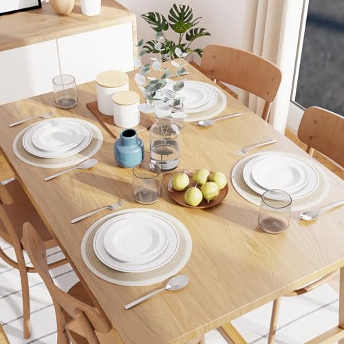 Image of Dining Table Mats Set of 4 | Cotton Table Mat 32 cm Diameter, Encasa XO Washable Round Table Mats, Heat Resistance Dining Table Placemats, Handmade Ribbed Style for Centre Table, Beige & Off White