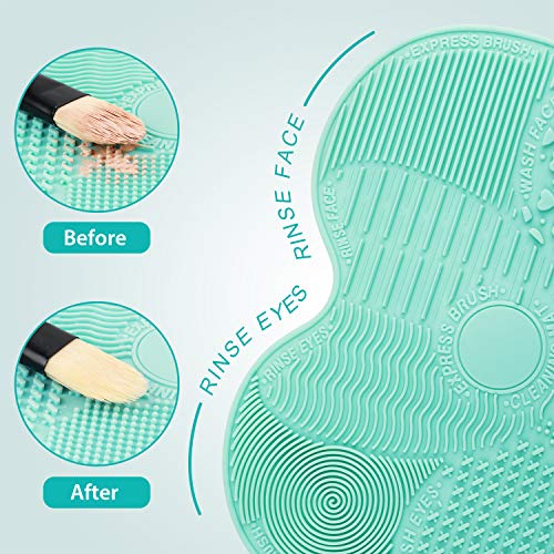 Brush Cleaning Mat, Easkep Makeup Cleaner Pad Portable Washing Tool Scrubber with Suction Cup Set of 2 Cosmetic Silicone (Blue+Blue) - Thumbnail 2