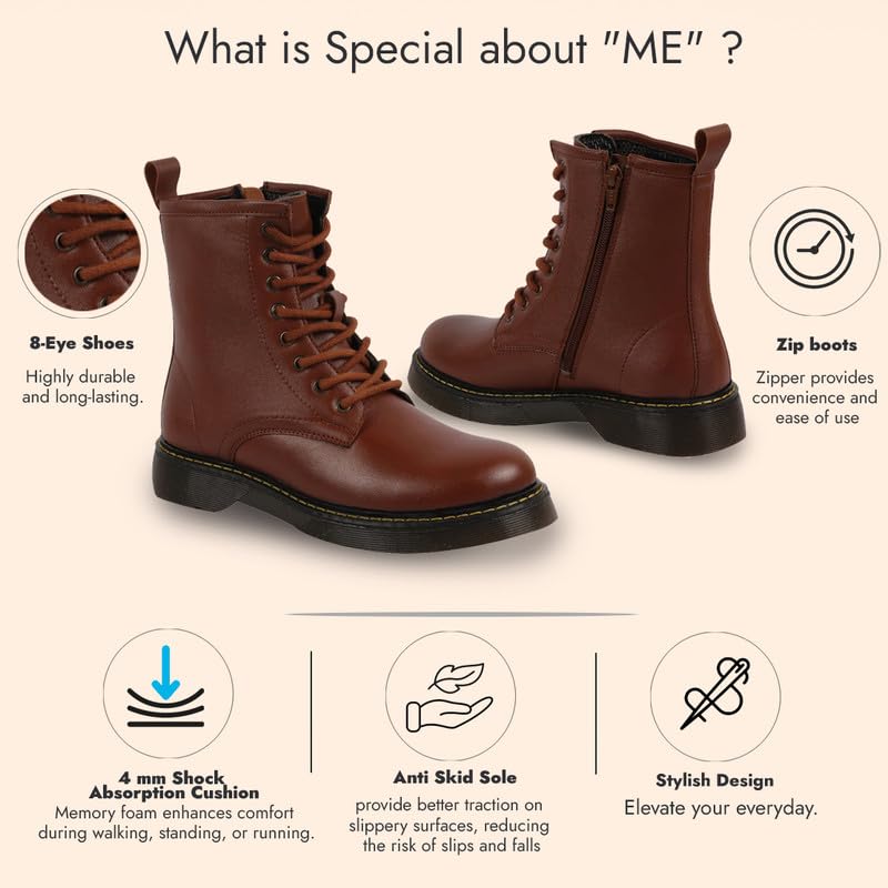 Image of FAUSTO Women's Classic High Ankle 8-Eye Lace Up Casual Long Boots For Travelling|Trekking|Winter