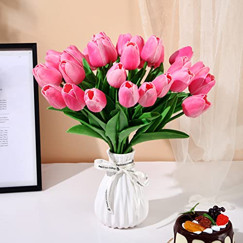 Starryle 10Pcs Pink Tulips Real Touch Artificial Flowers Fake Flowers For Decoration Faux Flowers For Home Kitchen Office Wedding Spring Holidays Valentine's Day Decor #TOP1