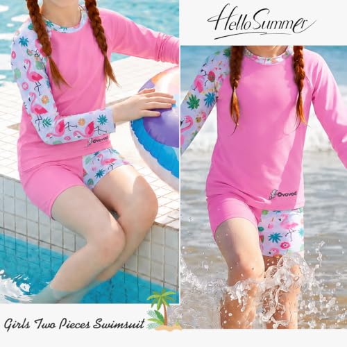 Image of Girls Swimsuit Two Piece Rash Guard Set for 4-14 Years