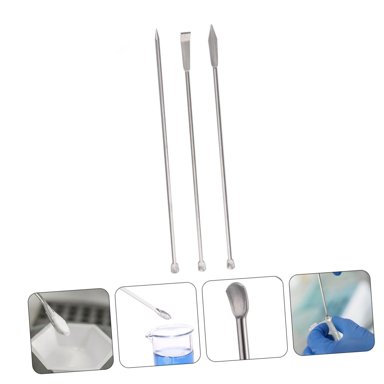 Veemoon 3pcs Tiny Portable Spoons Stainless Steel Sampling Set for Chemistry Lab Use