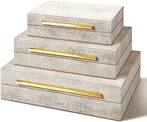 PETIARKIT Set of 3 Faux Leather Decorative Storage Boxes with Lids – Jewelry and Accessory Organizer for Women and Men, Countertop Home Decor (Beige)
