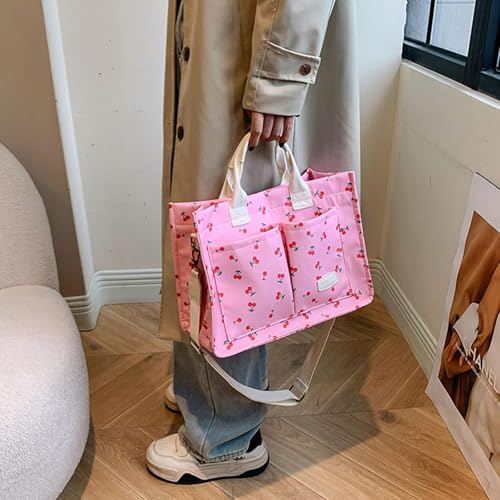 Image of Cherry Tote Bag for Women Canvas Patched Purse Cute Shoulder Bag Multi-Pocket Satchel Handbag for work travel