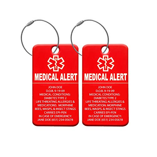 Medical Alert Tag - Medical ID Tag - Customized Engraved Info - Medical Patients - Luggage Tag - Equipment Luggage Tags - Respiratory (2 Pack)