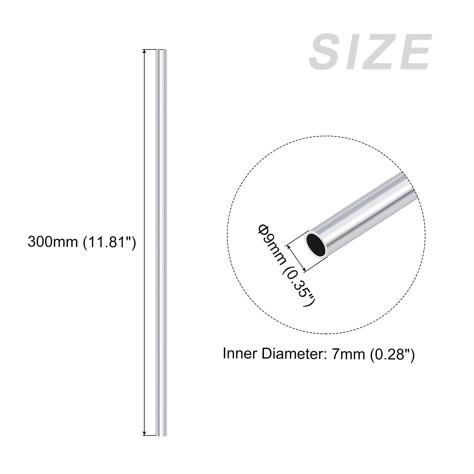 METALLIXITY 6063 Aluminum Tube (9mm OD x 7mm ID x 300mm L) 3Pcs, Aluminum Round Tubing - for Home Furnishing Machinery, DIY Handicraft - Image 2