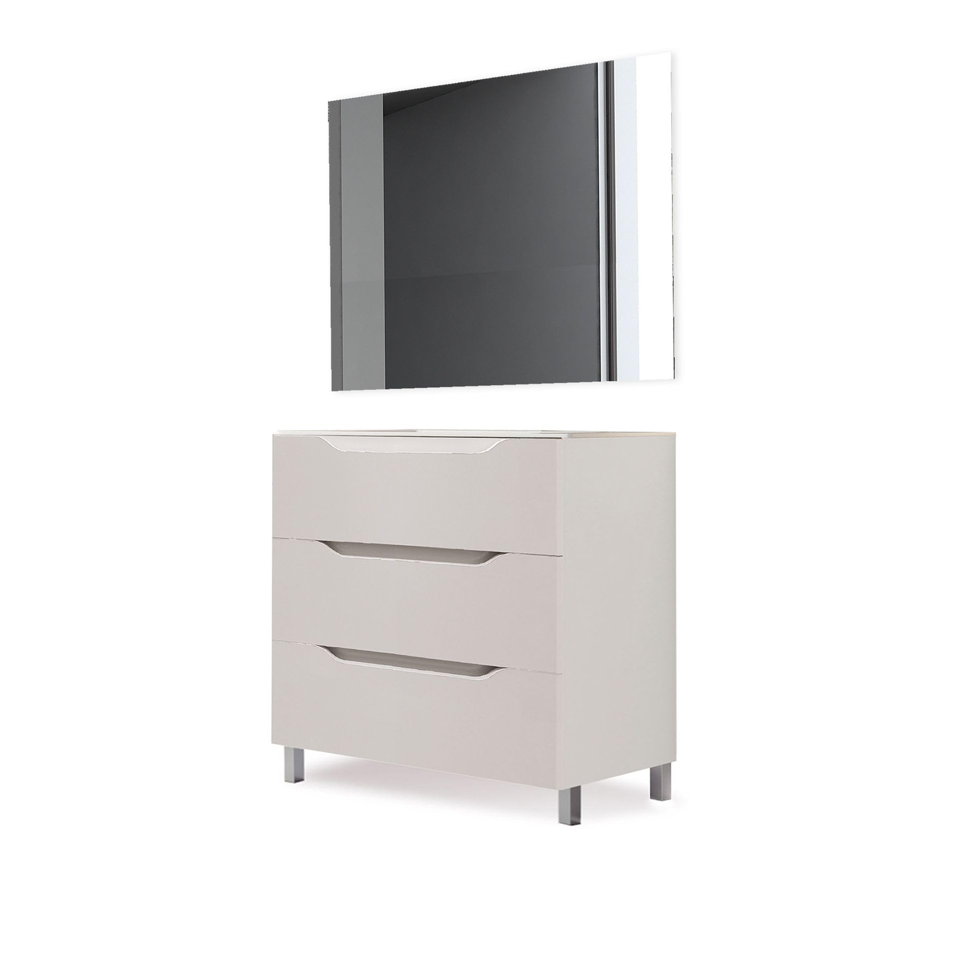 Aquore Mueble de Baño Moderno con Lavabo Modelo Atka 3 Cajones con Patas | Alto 82 cm | Profundidad 45 cm (Lacado Blanco Brillo, 80 cm Ancho)