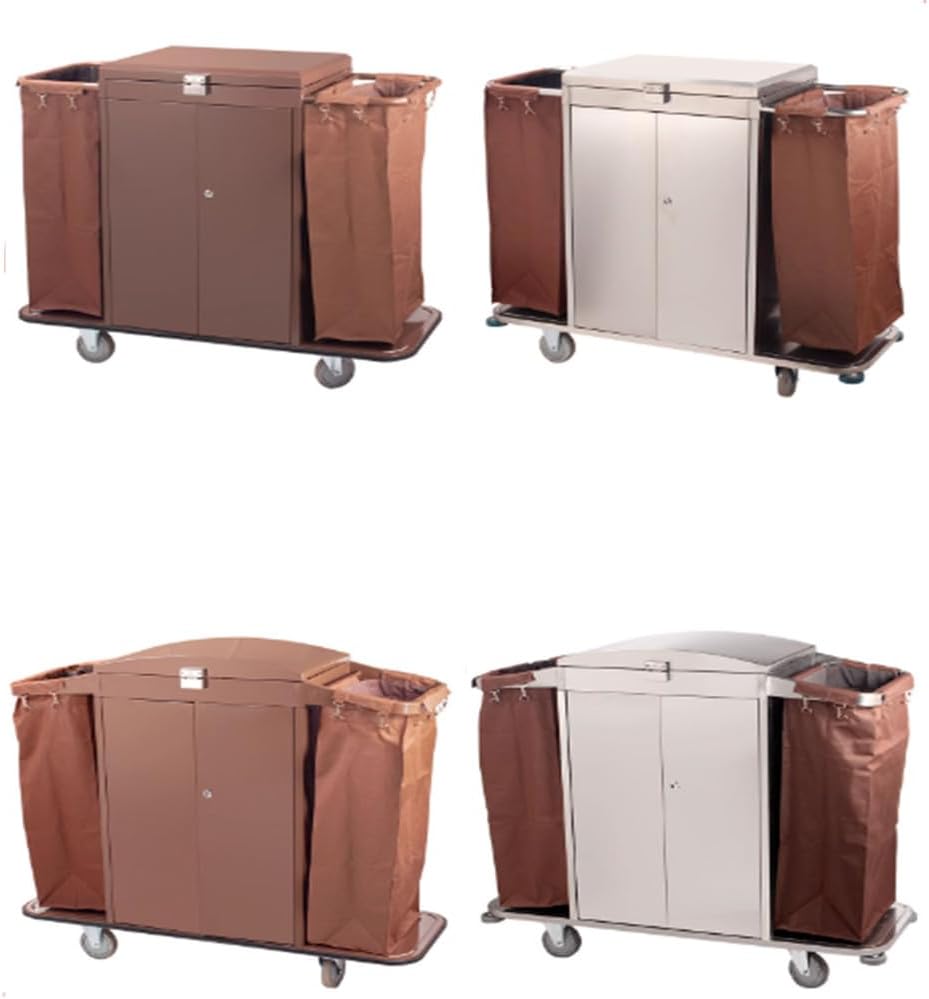 Housekeeping Cart/Lodging Hotel Commercial Housekeeping Cart with Bags Commercial Housekeeping Janitor Cart Cleaning Carts On Wheels,Brown,B