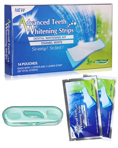 MYGLOAR Blanqueamiento dental, dientes rayados blancos, tiras blanqueadoras dentales, tiras blanqueadoras dentales profesionales, sabor menta, con 10 piezas de hilo dental