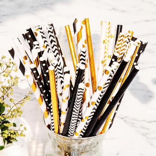 Pitillos de papel biodegradables negro y dorado 150 piezas miniatura 2