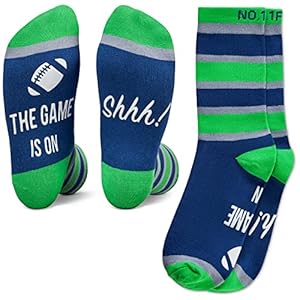 Football Fan Lounge Socks – Great Gift For Football Fans – ‘Shhh! The Game Is On’ (Blue/Green/Grey)