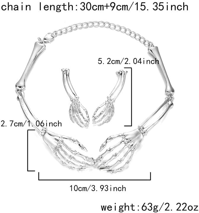 XAM Halloween Gothic Skull Hand Necklace Earrings Jewelry Sets for Men Women Punk Skeleton Chocker Halloween Gifts Costume Party Accessories Holiday Jewelry - Image 2