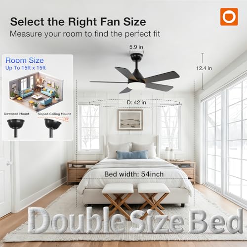 addlon Ceiling Fans with Lights, 42 inch Black Ceiling Fan with Light and Remote Control, Reversible, 3CCT, Dimmable, Noiseless, Small Ceiling Fan for Bedroom, Farmhouse, Indoor/Outdoor Use by addlon - Used condition - Image 8