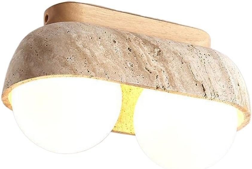 Lampe de plafond en marbre naturel et bois vintage pour salon chic