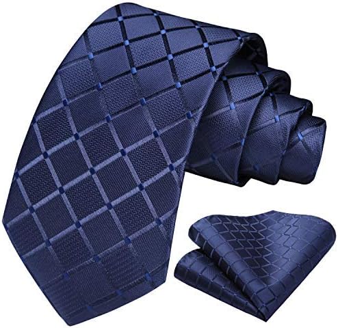 HISDERN Plaid Checkered Tie Handkerchief Woven Classic Formal Men's Necktie & Pocket Square Set - Image 9