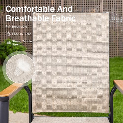 Image of PHI VILLA Outdoor Stackable Dining Chairs Set of 6 w /Aluminum Frame, Beige | Breathable & quick-drying Textilene, Space-saving, Light-weight, Weather-resistant, Patio lawn deck